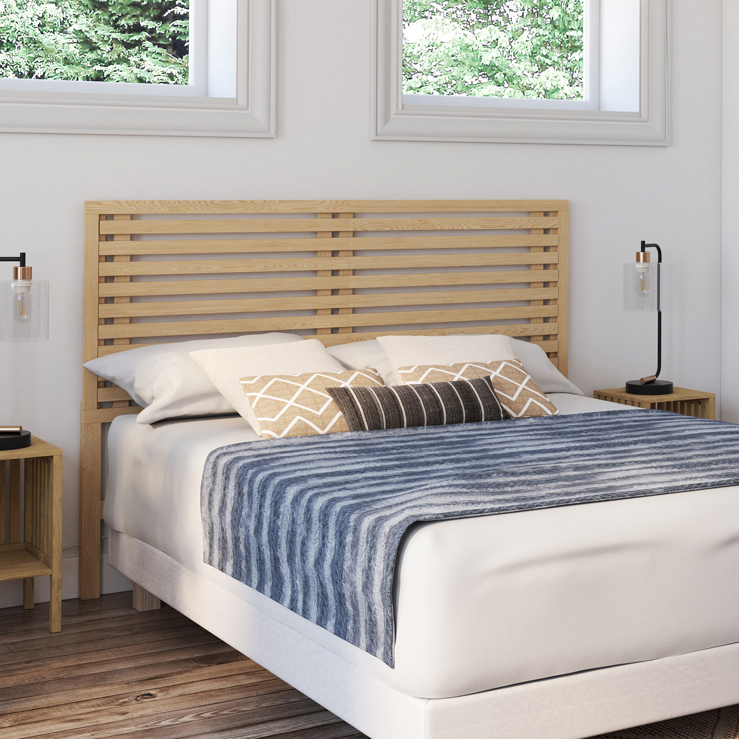 Tête de lit en lattes coloris bois clair 160 cm