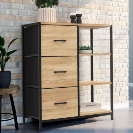 Buffet Bas Industriel Detroit 110cm - Bois Et Métal, Avec Placards Et Tiroirs - Style Urbain