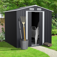 Abri De Jardin Métal 5,3 M² Gris - Portes Coulissantes - Acier Galvanisé - Base Incluse