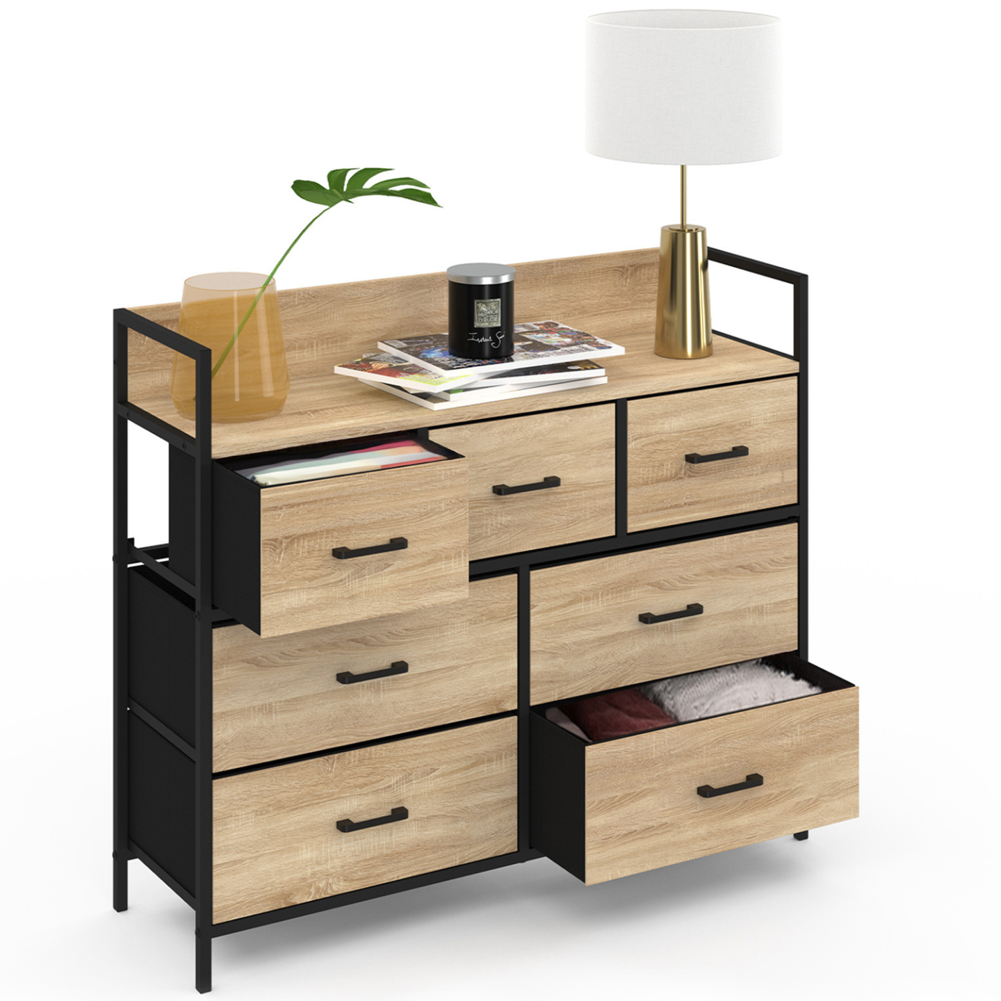 Commode 4 Tiroirs Utah 80cm IDMarket - Meuble Rangement Tissu Design Industriel Bi-Matière