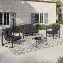 15793 - Salon de jardin bas 4 places en acier coloris gris anthracite Salon de jardin bas NAIROBI 4 places en acier gris anthracite