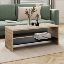 16123 - Mesa de centro de madera y negra con doble tablero Table basse rectangulaire AMBRE double plateau 100 cm bois et noir
