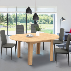 16376 - Tavolo da pranzo rotondo allungabile in legno per 4-8 persone Table à manger extensible ronde DONA 4-6 personnes façon hêtre 110-150 cm