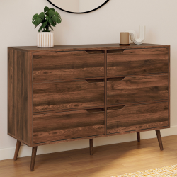16303 - Commode scandinave effet noyer Commode 6 tiroirs HELSINKI 115 cm scandinave effet noyer
