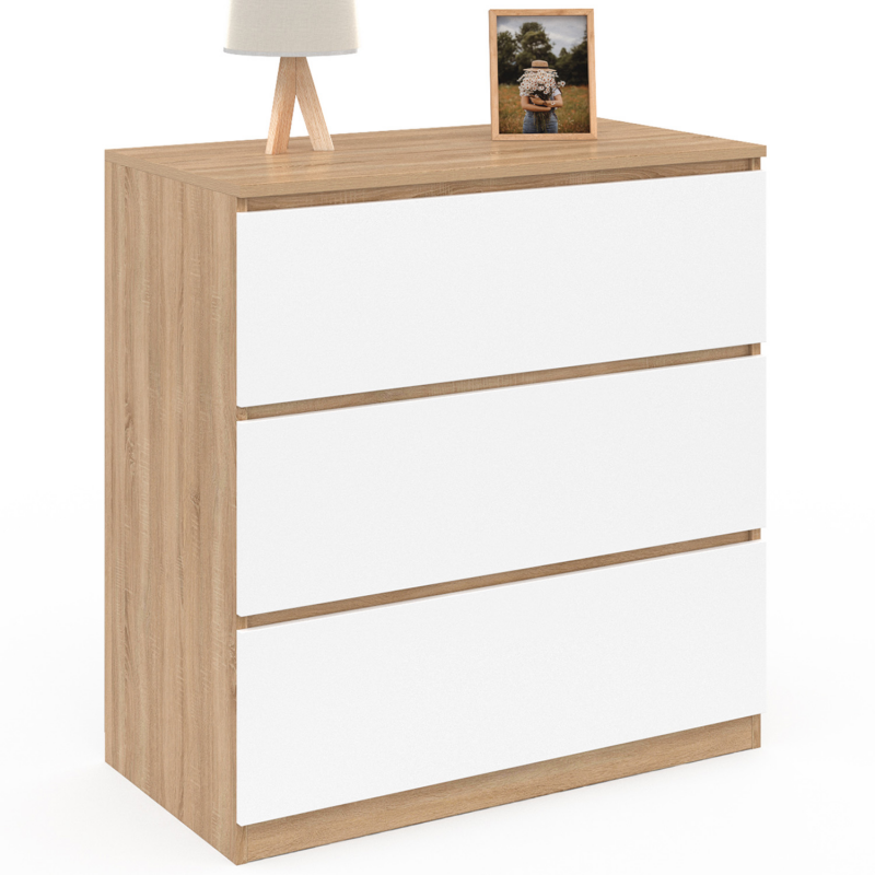 ID MARKET Commode 3 tiroirs TOMI 78 cm bois noir pas cher