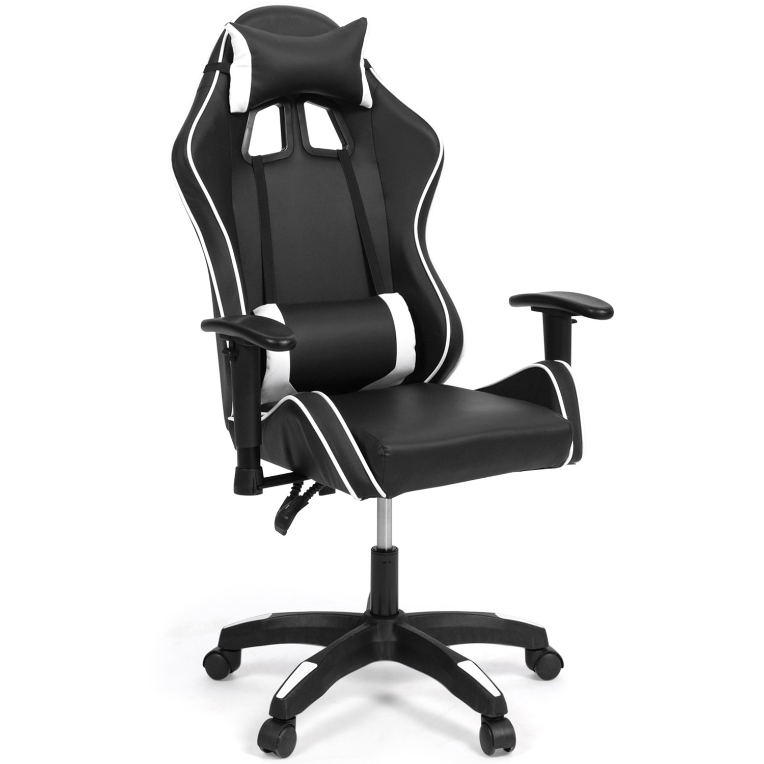 Fauteuil gamer noir et blanc réglable et inclinable accoudoirs pivotants