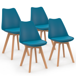 13432 - Set di 4 sedie scandinave blu anatra Lot de 4 chaises scandinaves SARA bleu canard pour salle à manger