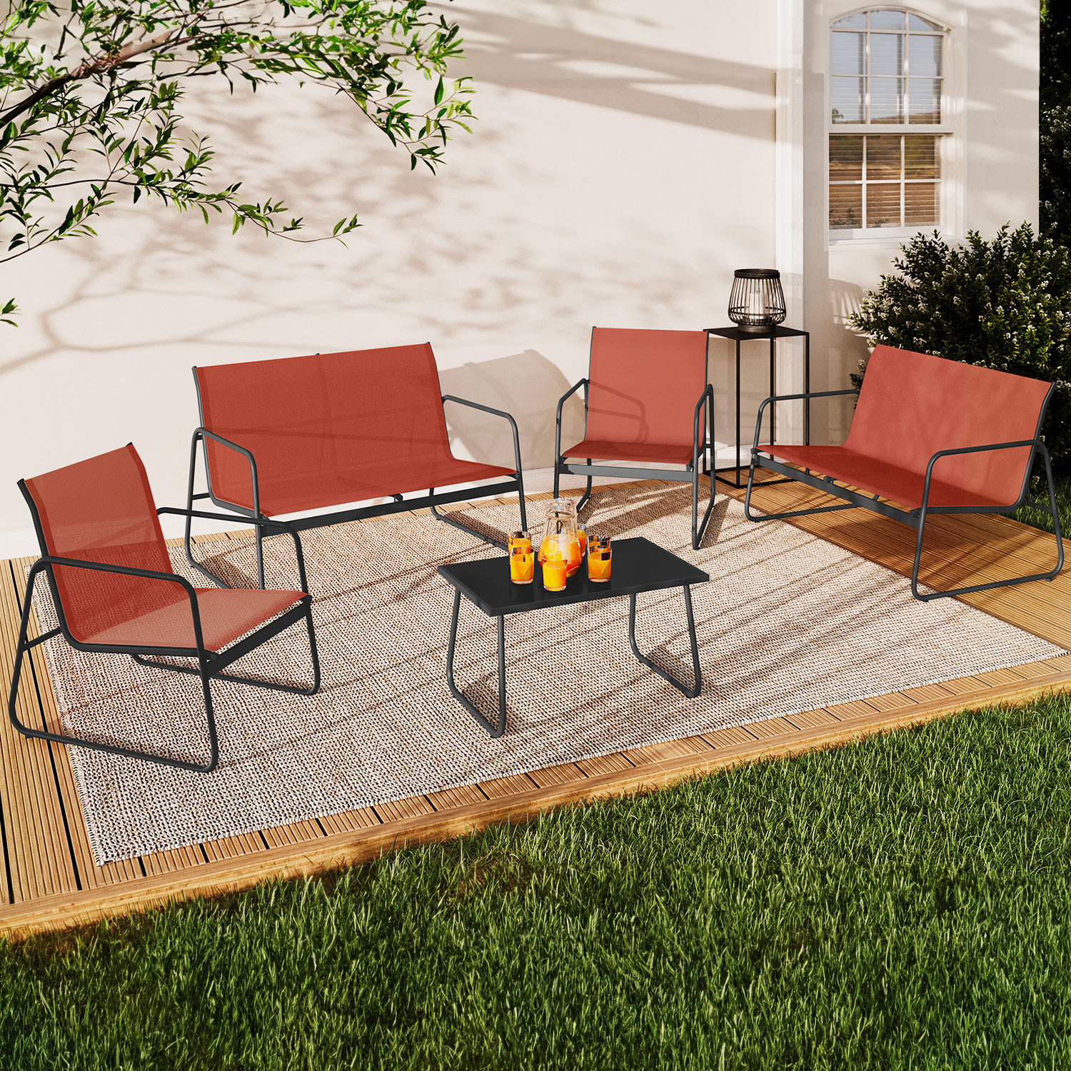 Salon de jardin bas 6 places terracotta