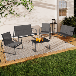 15116 - Set di mobili da giardino bassi 6 posti grigio antracite Salon de jardin bas MALAGA 6 places avec 2 canapés, fauteuils et table gris anthracite