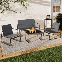 14722 - Set di mobili da giardino bassi a 4 posti in grigio antracite Salon de jardin 4 places textilène gris