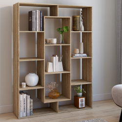 16205 - Bücherregal mit 11 Fächern in Holzoptik Etagère bibliothèque COLETTE avec 11 compartiments effet bois H.143 cm