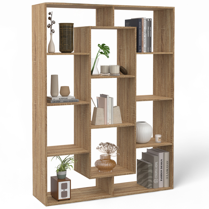 Etagère bibliothèque COLETTE avec 11 compartiments effet bois H.143 cm Etagère bibliothèque COLETTE avec 11 compartiments effet bois H.143 cm