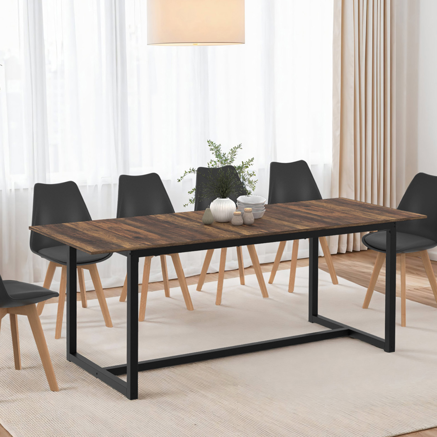 Table à manger industrielle rectangle extensible 6-10 personnes