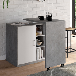 16241 - Drehbares Barmöbel in Betonoptik Ilot rotatif POLO meuble de bar pivotant 2 en 1 imitation béton porte blanche