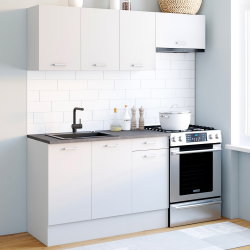 16322 - Cucina completa di piani di lavoro e scaffali in cemento Cuisine complète 180 cm SUBTIL avec plan de travail 5 éléments blanc et plateau béton