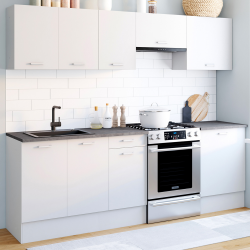 16323 - Cucina completa da 240 cm con piano di lavoro in legno bianco e top effetto cemento Cuisine complète 240 cm SUBTIL avec plan de travail 7 éléments blanc et plateau béton