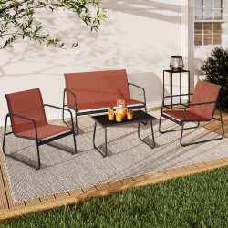 15201 - Set di mobili da giardino basso a 4 posti in terracotta Salon de jardin bas MALAGA 4 places avec canapé, fauteuils et table terracotta