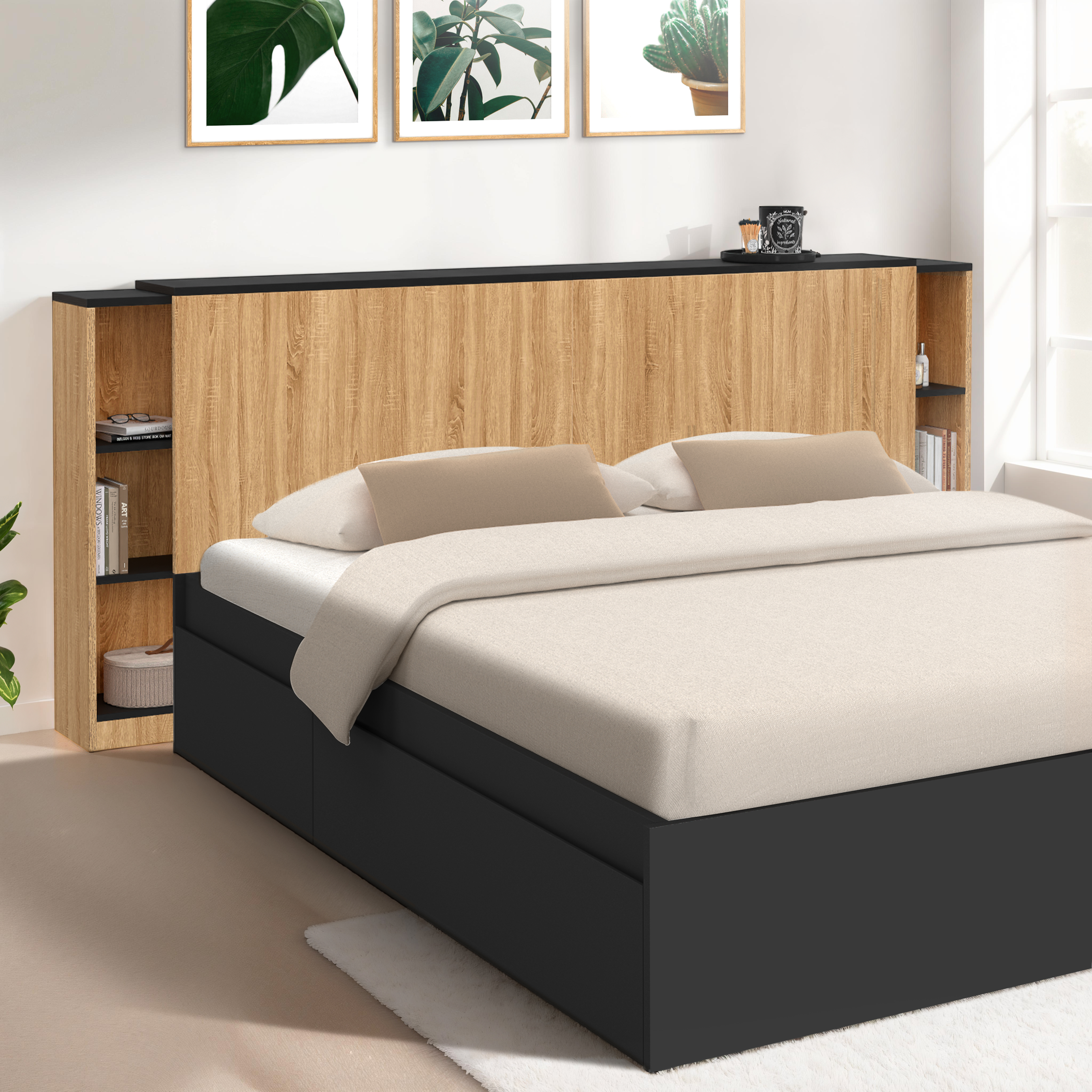 Tête de lit extensible avec chevets coulissants