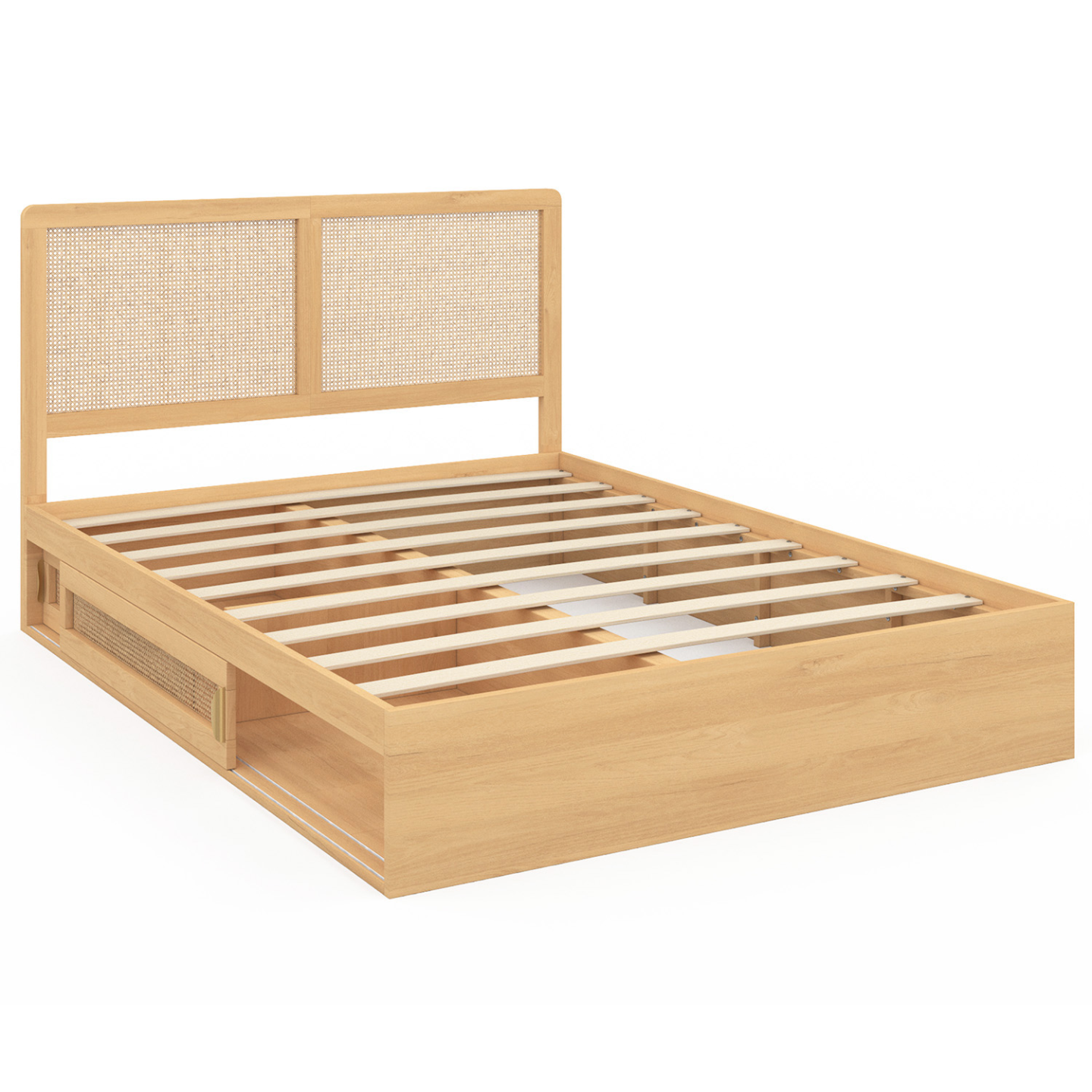 Lit double avec rangements et tête de lit cannage 140x190cm - EDHEN ...