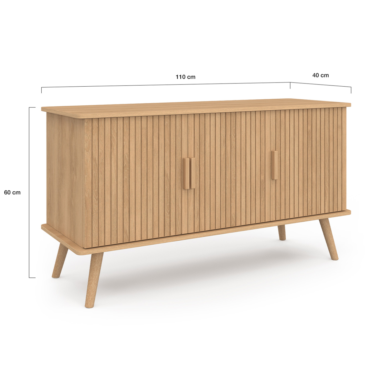 Günstiges Sideboard aus Holz mit 3 Türen 110 cm Latteneffekt - JULIETTE