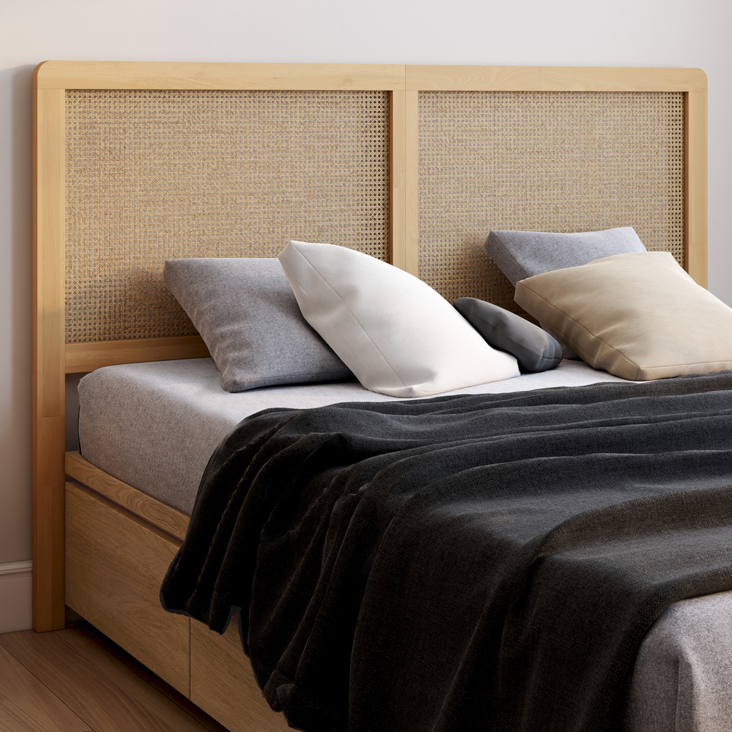 Tête de lit Éden 160 cm en bois et cannage rotin pour décorer une chambre d'amis confortable.