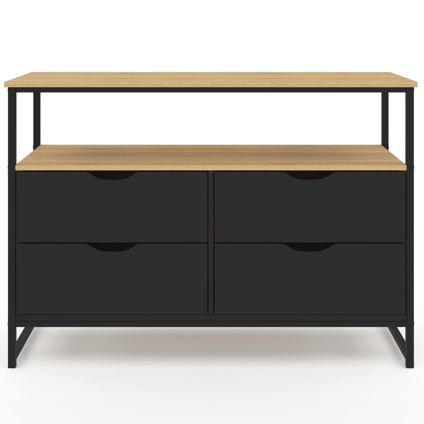 Commode 6 Tiroirs Boston Style Industriel - 115 Cm De Long, Bois Et Métal Noir | Rangement Spacieux Pour Chambre, Dressing - 2