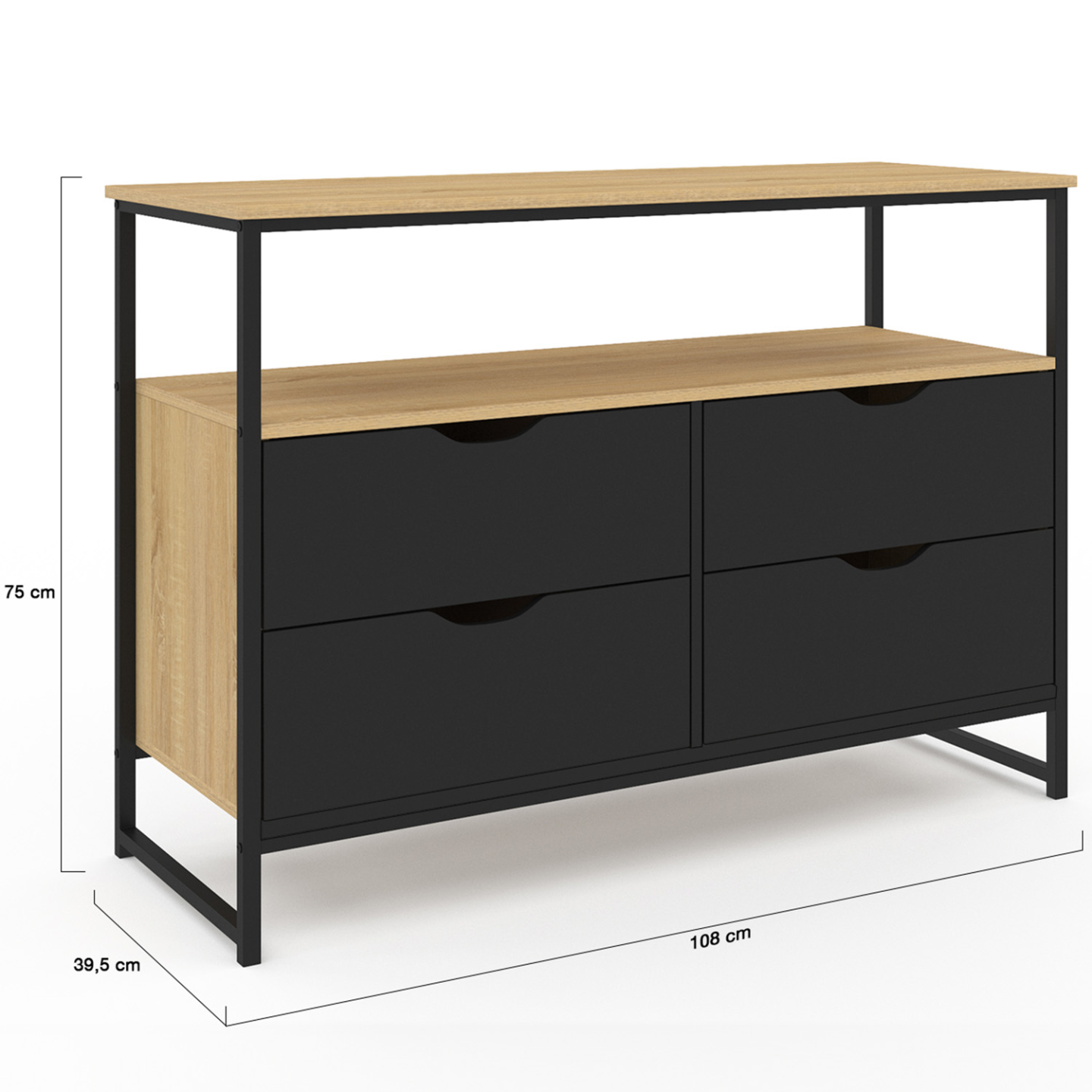 Commode 6 Tiroirs Boston Style Industriel - 115 Cm De Long, Bois Et Métal Noir | Rangement Spacieux Pour Chambre, Dressing - 9