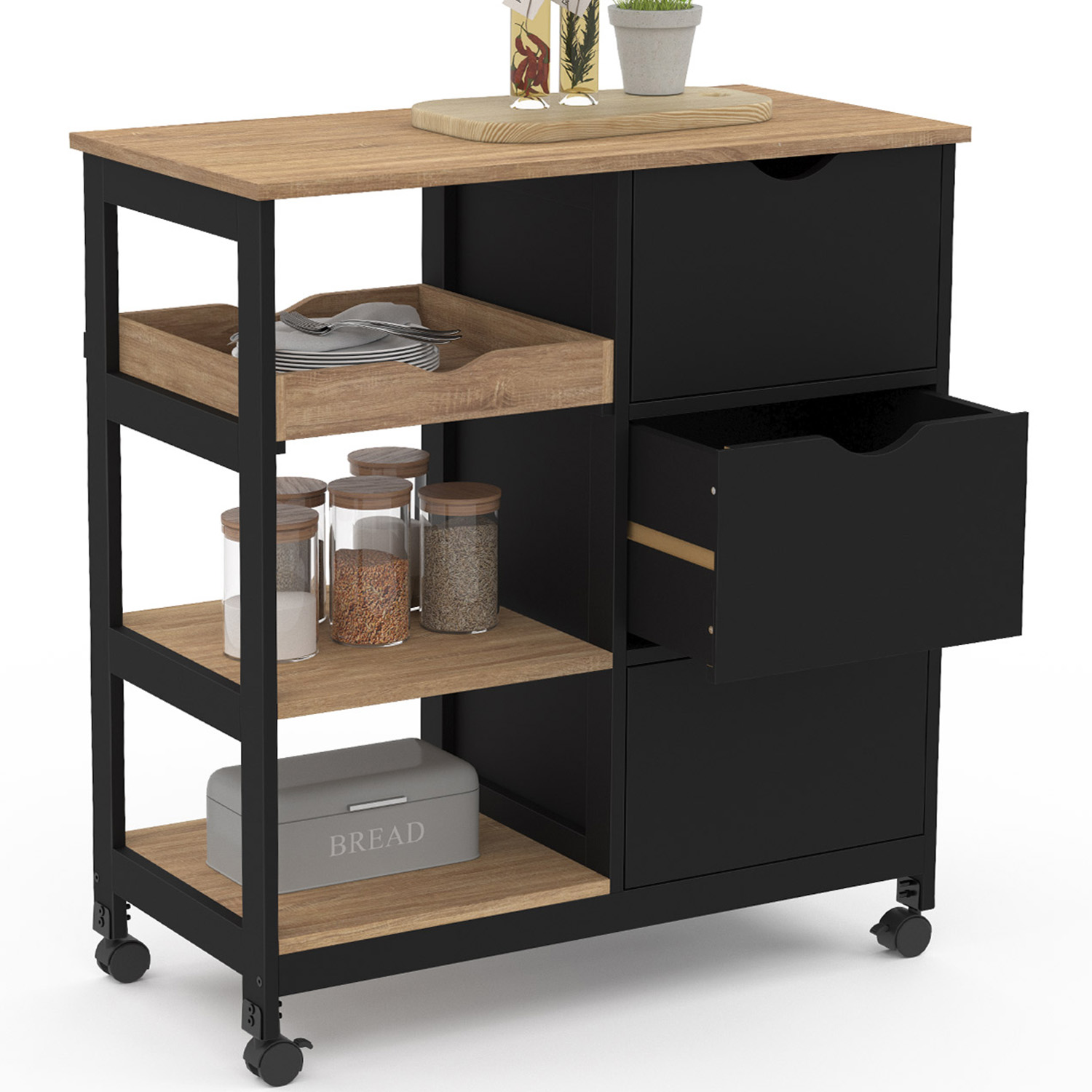 Desserte De Jardin Livoo GS163C - Plateaux 66x42cm & 61x42cm Avec Rangement Bouteilles
