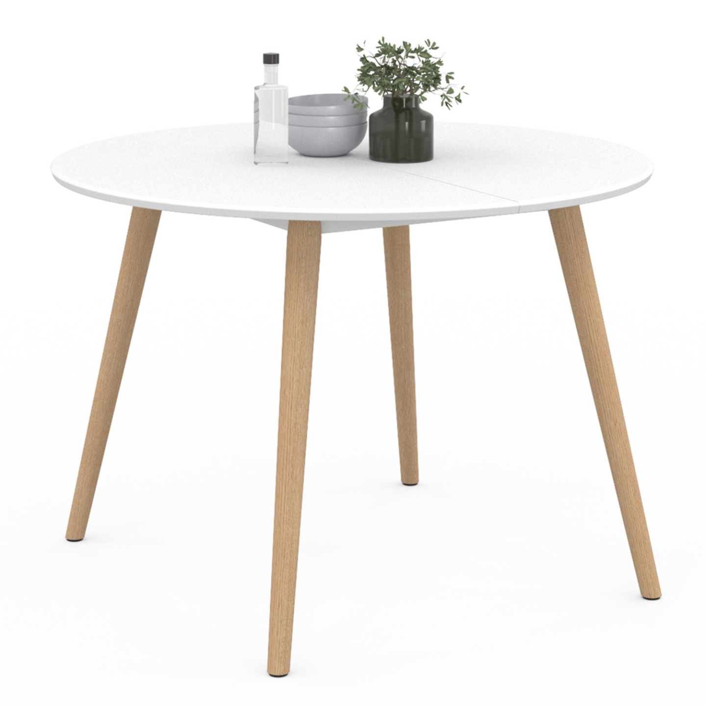 Mesa Comedor Extensible Escandinava Inga - Blanco, 160-200 Cm, Para 6-10 Personas, Patas De Madera, Diseño Nórdico