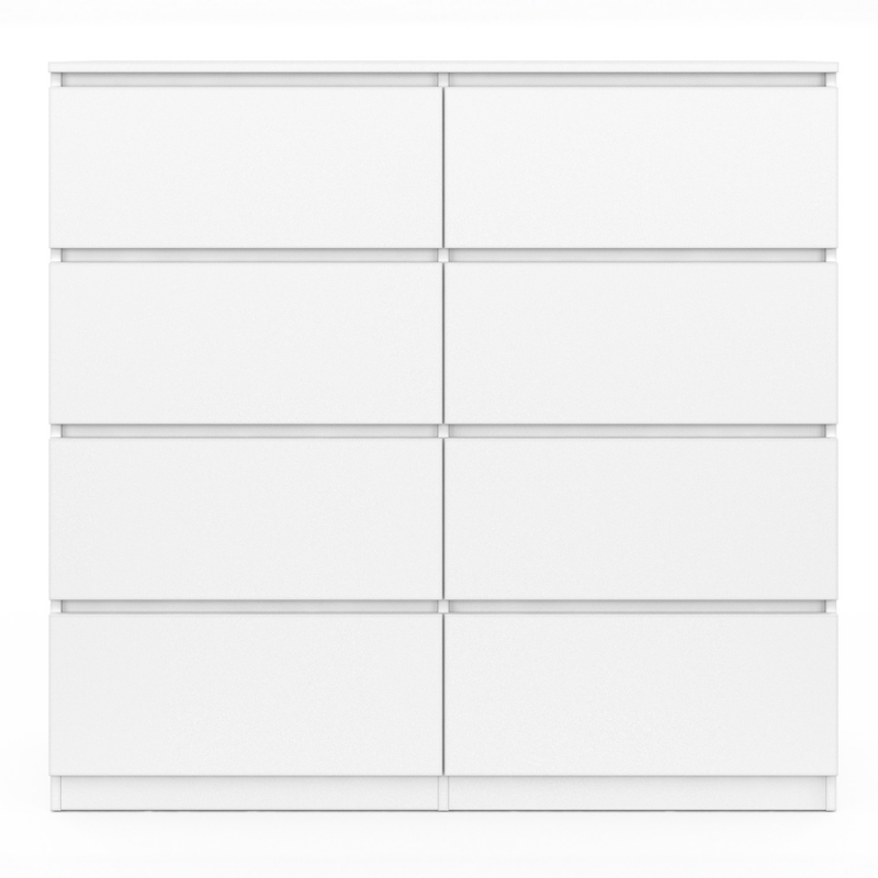 Commode 8 Tiroirs TOMI - 110 Cm De Large, Blanc - Rangement Spacieux Pour Chambre Ou Bureau