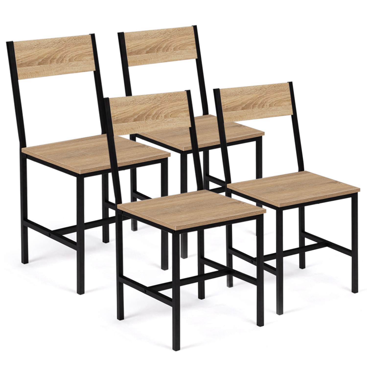 Chaises industrielles bois et métal : lot de 4