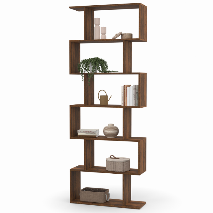 Etagère bibliothèque SOFIA forme S effet noyer 189 cm Etagère bibliothèque SOFIA forme S effet noyer 189 cm