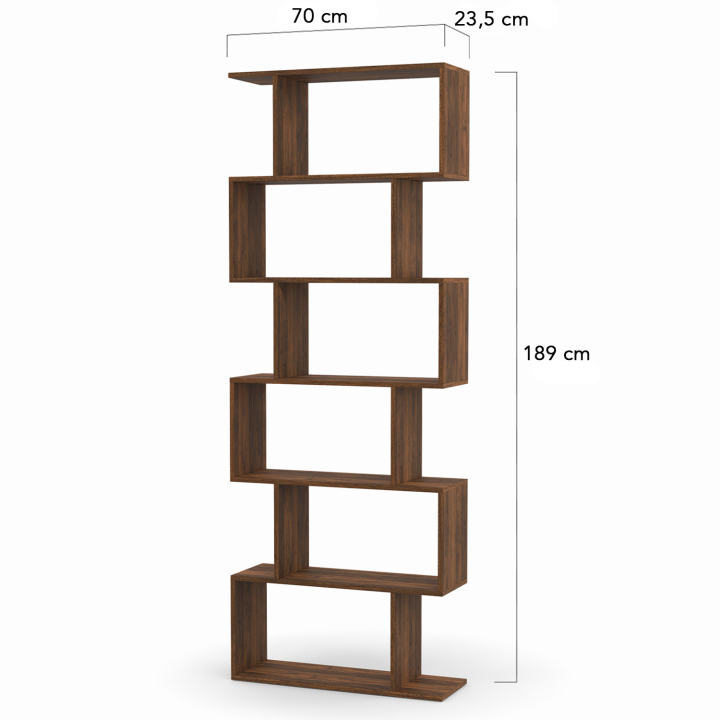Etagère bibliothèque SOFIA forme S effet noyer 189 cm Etagère bibliothèque SOFIA forme S effet noyer 189 cm