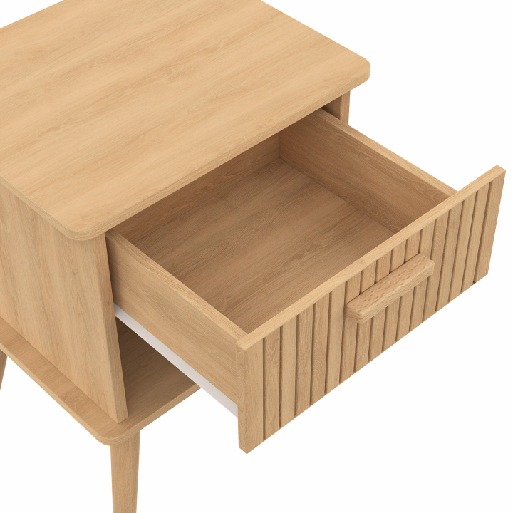 Lot de 2 tables de chevet JULIETTE effet lattes 1 tiroir 1 étagère Lot de 2 tables de chevet JULIETTE effet lattes 1 tiroir 1 étagère