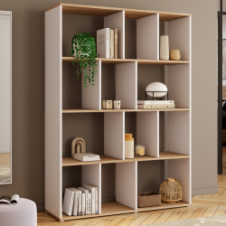 16208 - Libreria a 4 livelli bianca e effetto legno 143 cm Etagère bibliothèque SUZANE 4 niveaux blanc et effet bois H.143 cm