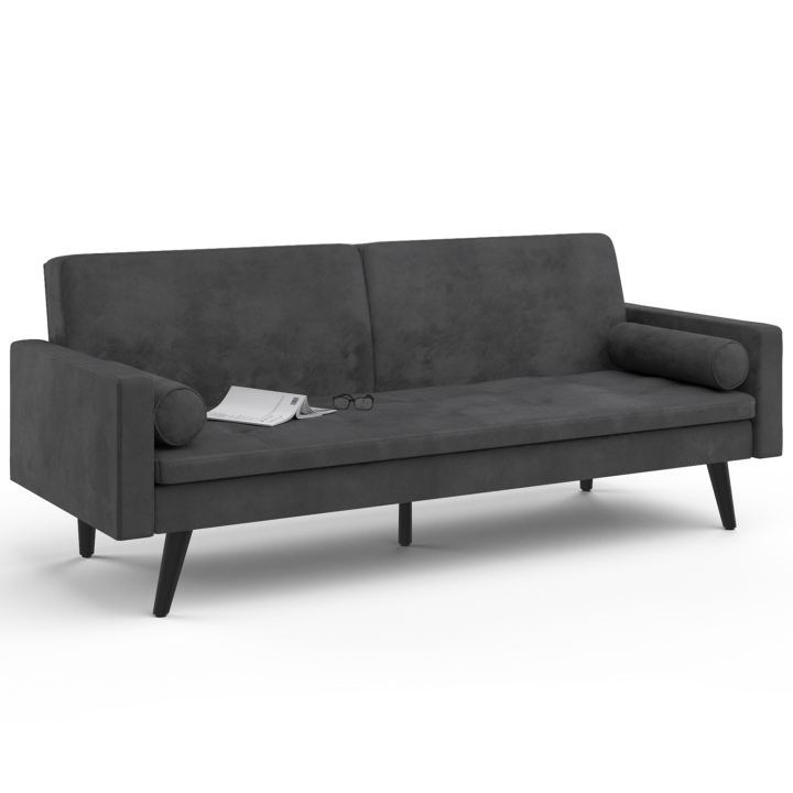 Canapé droit scandinave 3 places convertible NAËL en velours gris anthracite Canapé droit scandinave 3 places convertible NAËL en velours gris anthracite