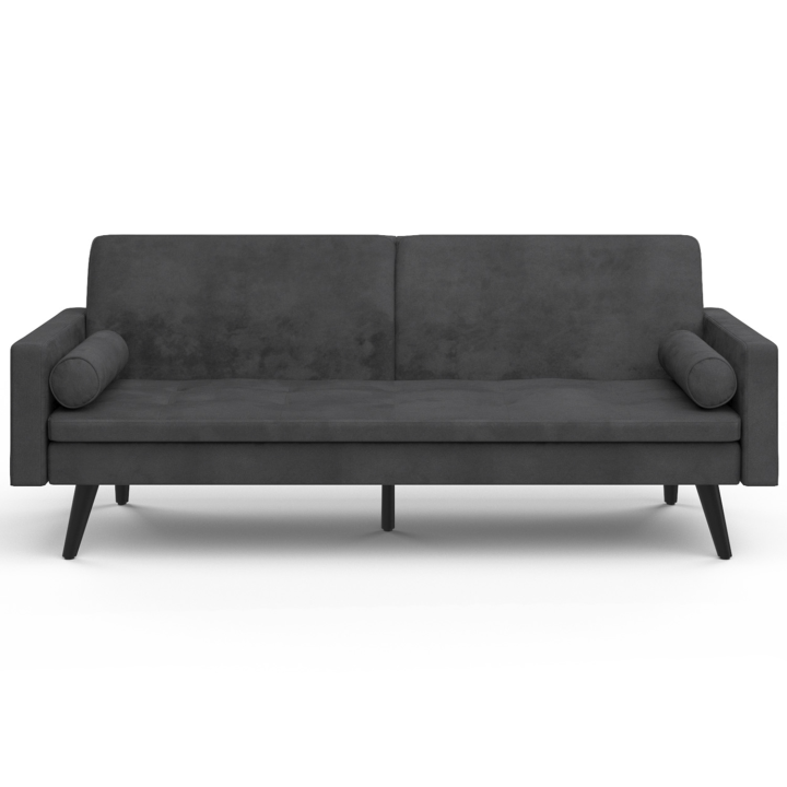 Canapé droit scandinave 3 places convertible NAËL en velours gris anthracite Canapé droit scandinave 3 places convertible NAËL en velours gris anthracite