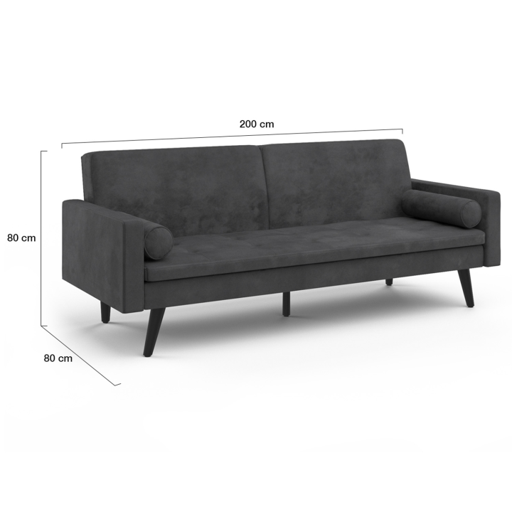 Canapé droit scandinave 3 places convertible NAËL en velours gris anthracite Canapé droit scandinave 3 places convertible NAËL en velours gris anthracite