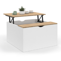 IDMarket Table Basse Plateau Relevable ELEA Avec Coffre - Bois Noir Et Façon Hêtre, Design Moderne Et Pratique