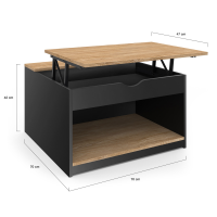 IDMarket Table Basse Plateau Relevable ELEA Avec Coffre - Bois Blanc Rectangulaire Moderne - Rangement Pratique