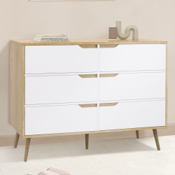16301 - Commode scandinave bois et blanc 115cm Commode 6 tiroirs HELSINKI 115 cm scandinave bois et blanc