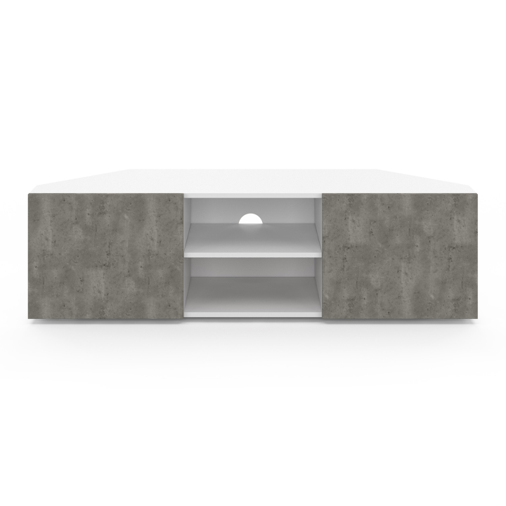 Meuble TV 110 cm d'angle ELI blanc portes effet béton Meuble TV 110 cm d'angle ELI blanc portes effet béton