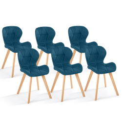 16556 - Sedie da pranzo in tessuto blu anatra: set di 6 Lot de 6 chaises ROBINE en tissu bleu canard pour salle à manger