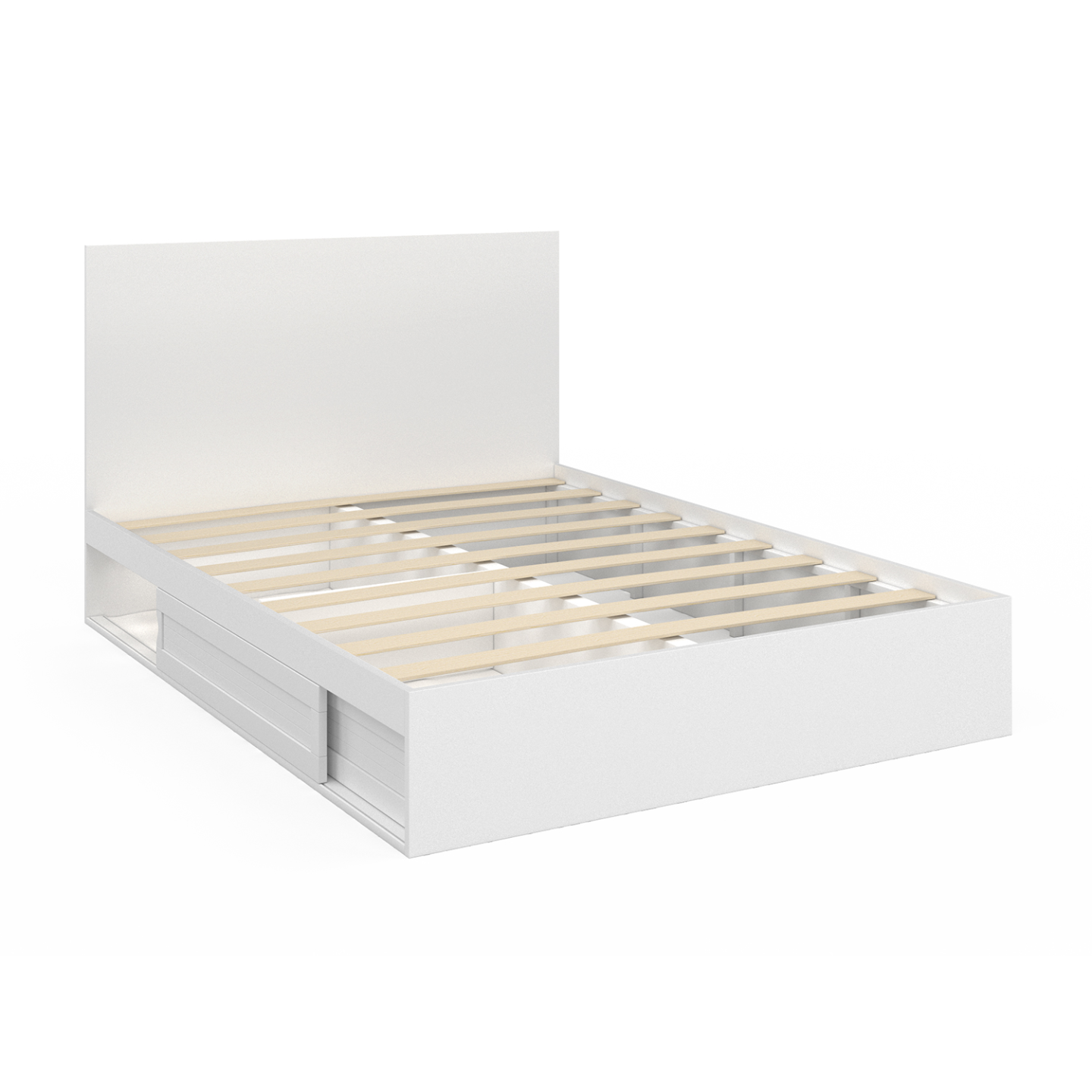Lit 140x190 cm blanc avec rangements, tête de lit et sommier - MELSA ...