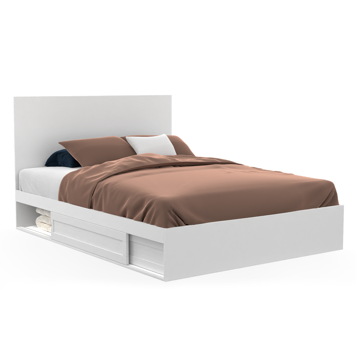 Lit 140x190 cm blanc avec rangements, tête de lit et sommier - MELSA ...