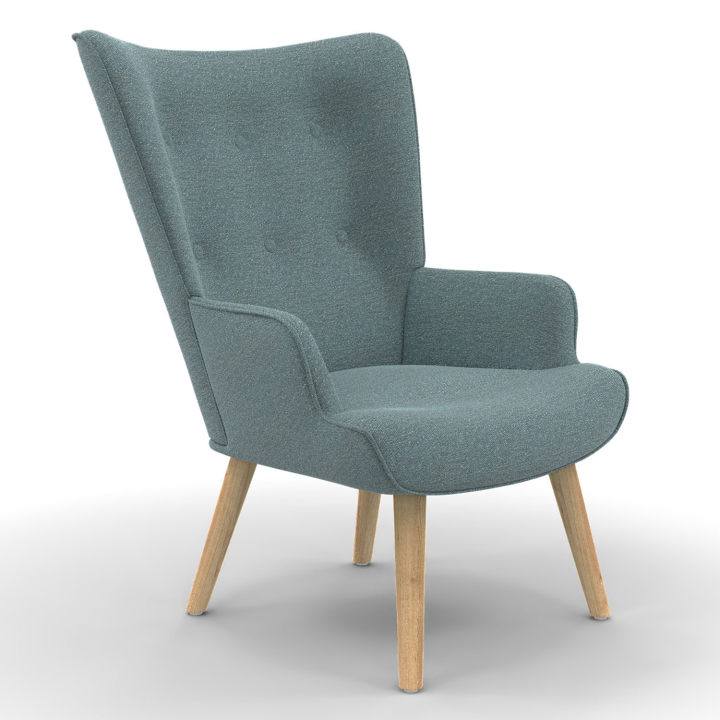 Fauteuil scandinave IVAR en tissu vert eucalyptus Fauteuil scandinave IVAR en tissu vert eucalyptus