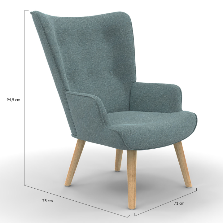 Fauteuil scandinave IVAR en tissu vert eucalyptus Fauteuil scandinave IVAR en tissu vert eucalyptus