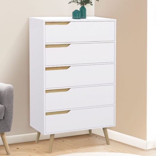 Chiffonnier 5 Tiroirs Tomi 60 Cm Commode Semainier Bois Façon Hêtre Et Blanc à Prix Chiffonnier 5 Tiroirs Tomi 60 Cm Commode Semainier Bois Façon Hêtre Et Blanc à Prix