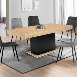 15606 - Tavolo da pranzo in legno e nero per 8 persone 160 cm Table à manger rectangle EDEN 8 personnes bois et noir 160 cm