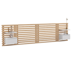 16164 - Testata a doghe in legno da 240 cm con comodini e mensole bianchi Tête de lit en lattes AVA avec chevets suspendus 240 CM bois clair et blanc
